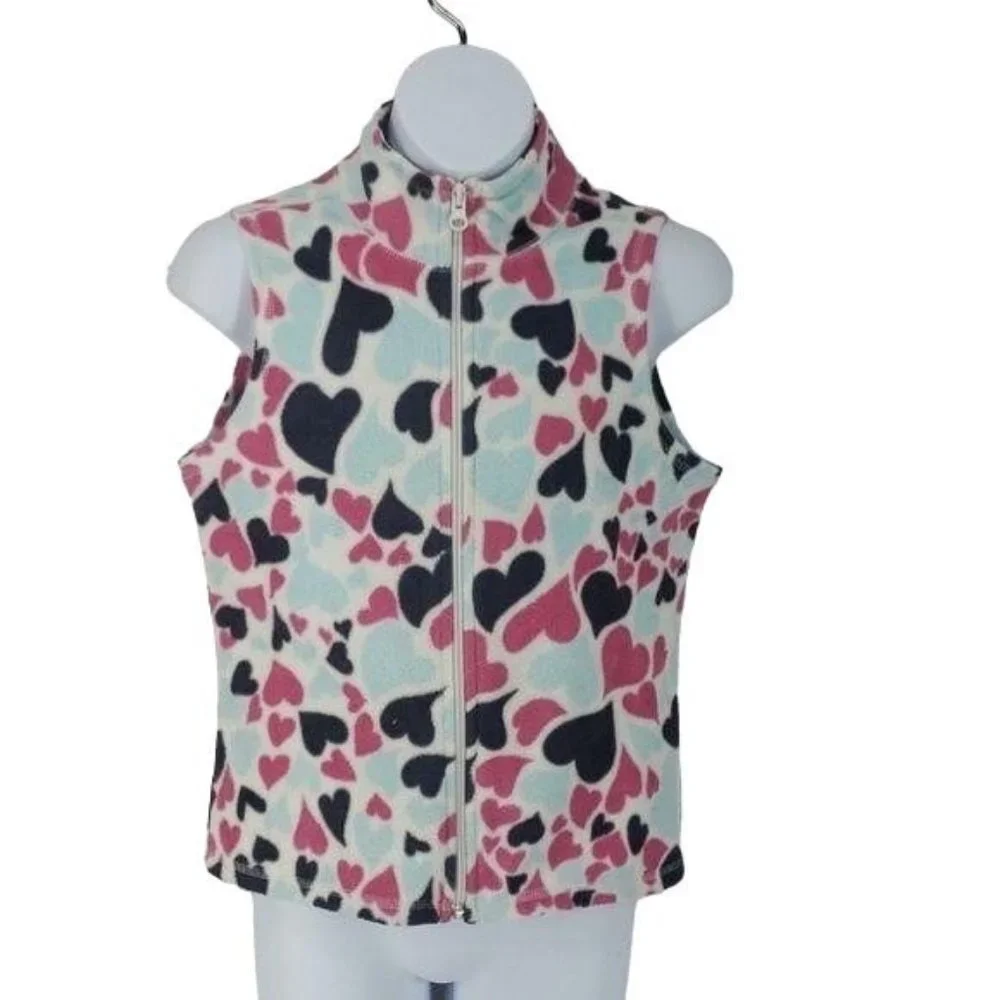 Old Navy Girl Hearts Zippered Fleece Vest‎ Jacket Large 10/12
